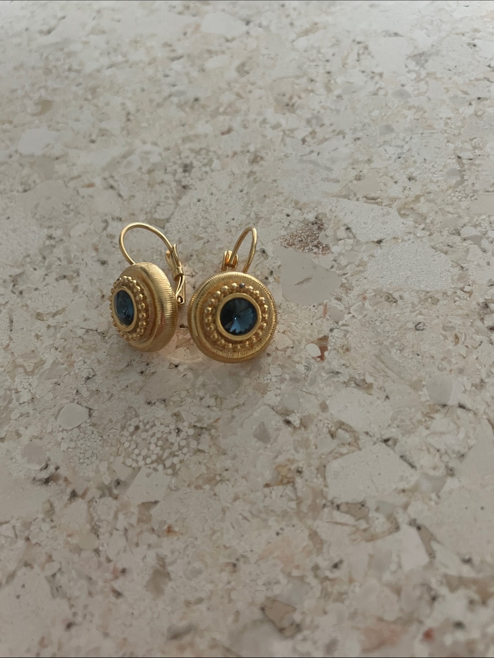 Gold-Tone Blue Crystal Drop Earrings - Elegant Women Jewelry